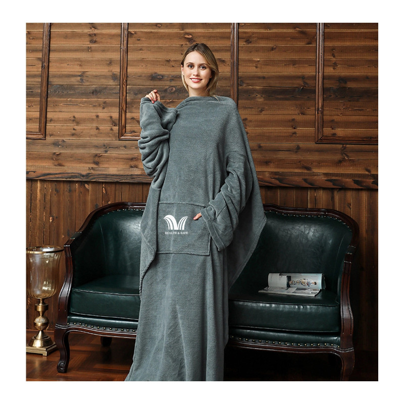 Soft Warm Large Fleece Plush Sleeved Wrap Robe Blanket
