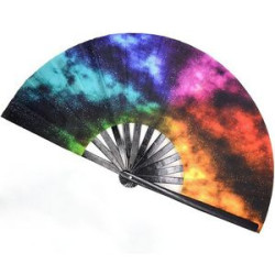 13"/10.6"L Double Sided Imprint Bamboo Ribs Rave Folding Fan