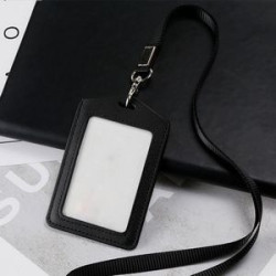 Genuine Leather Id Badge Holder With Retractable Lanyard