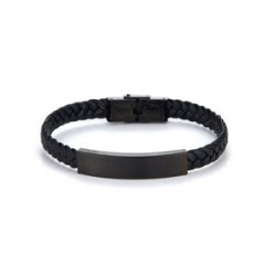 Men's Black Leather Bracelet Personalized Gift