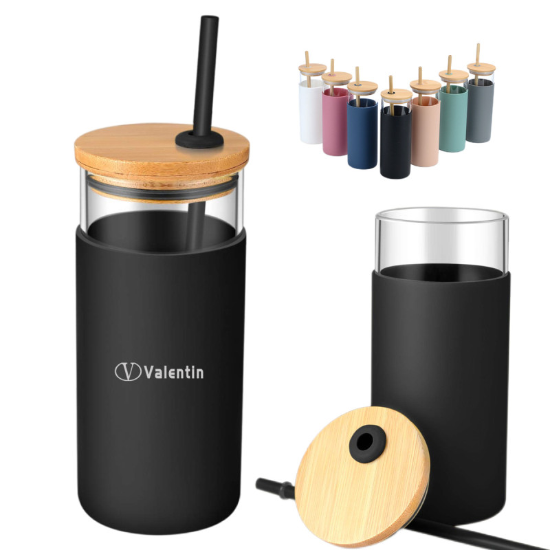 18 Oz Glass Tumbler With Bamboo Lid