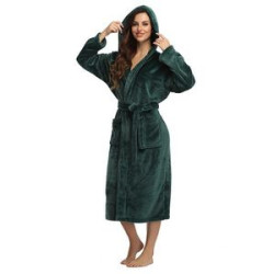 Flannel Hooded Kimono Bath Robe Gown