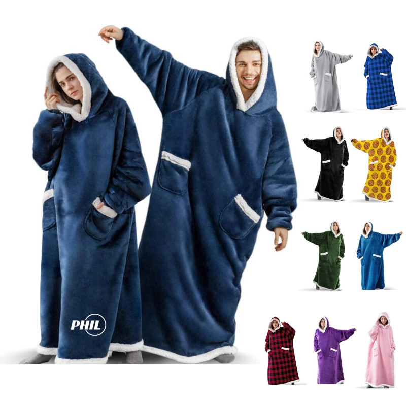 Ovesized Wearable Blanket Hoodie Long Sherpa Fleece