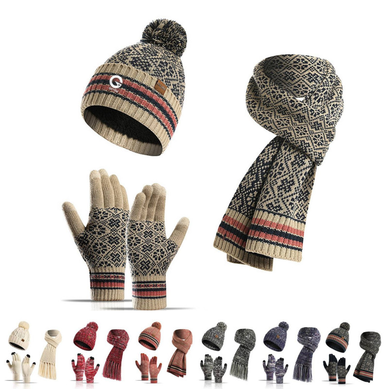 Womens Winter Beanie Hat Scarf Touchscreen Gloves Set