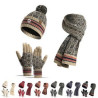 Womens Winter Beanie Hat Scarf Touchscreen Gloves Set