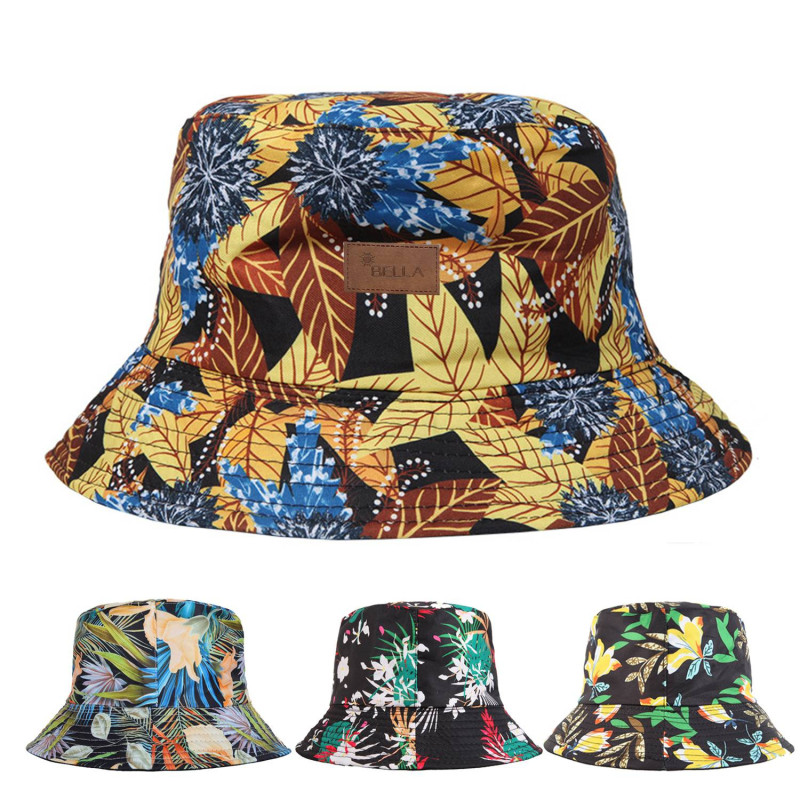 Polyester Bucket hat with tropical foliage pattern