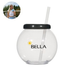 Clear Plastic Fish Bowls With Lids And Straws- 32 Oz