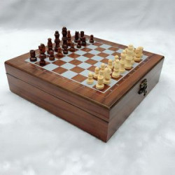 4-In-1 Travel Folding Wood Chess Dominoes Playing Cards Set