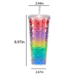 24-27Oz Fish Scale Large Capacity Cup w/ Straw