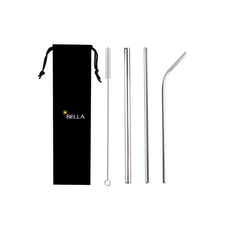Reusable Stainless Steel Metal Straws With Pouch