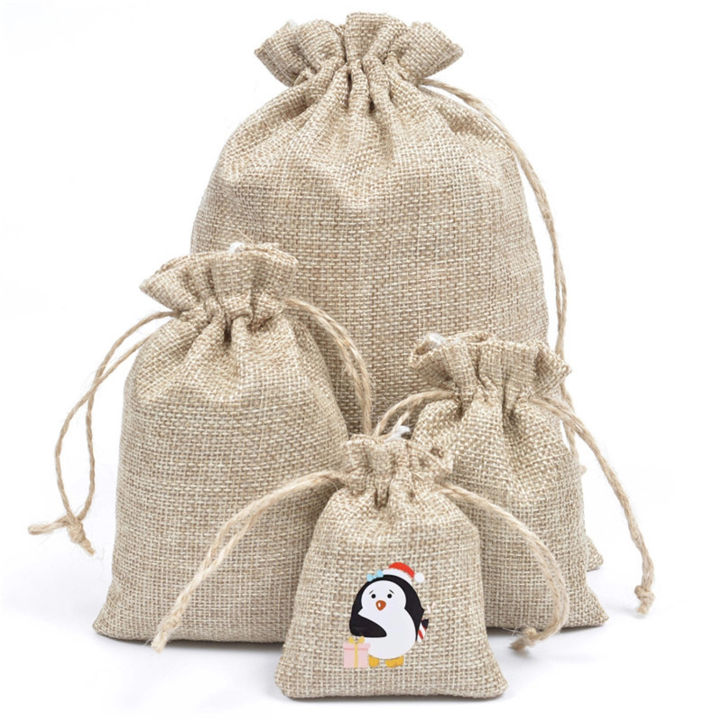 Medium Natural Burlap Pouches Jute Drawstring Bags