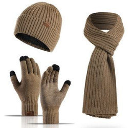 Winter Beanie Hat+ Scarf+Touch Screen Gloves Set