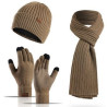 Winter Beanie Hat+ Scarf+Touch Screen Gloves Set