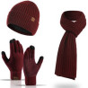 Winter Beanie Hat+ Scarf+Touch Screen Gloves Set