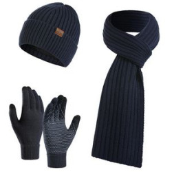 Winter Beanie Hat+ Scarf+Touch Screen Gloves Set