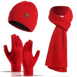 Winter Beanie Hat+ Scarf+Touch Screen Gloves Set