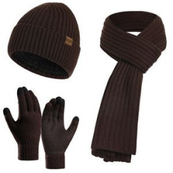 Winter Beanie Hat+ Scarf+Touch Screen Gloves Set