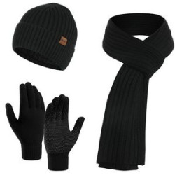 Winter Beanie Hat+ Scarf+Touch Screen Gloves Set