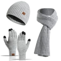 Winter Beanie Hat+ Scarf+Touch Screen Gloves Set