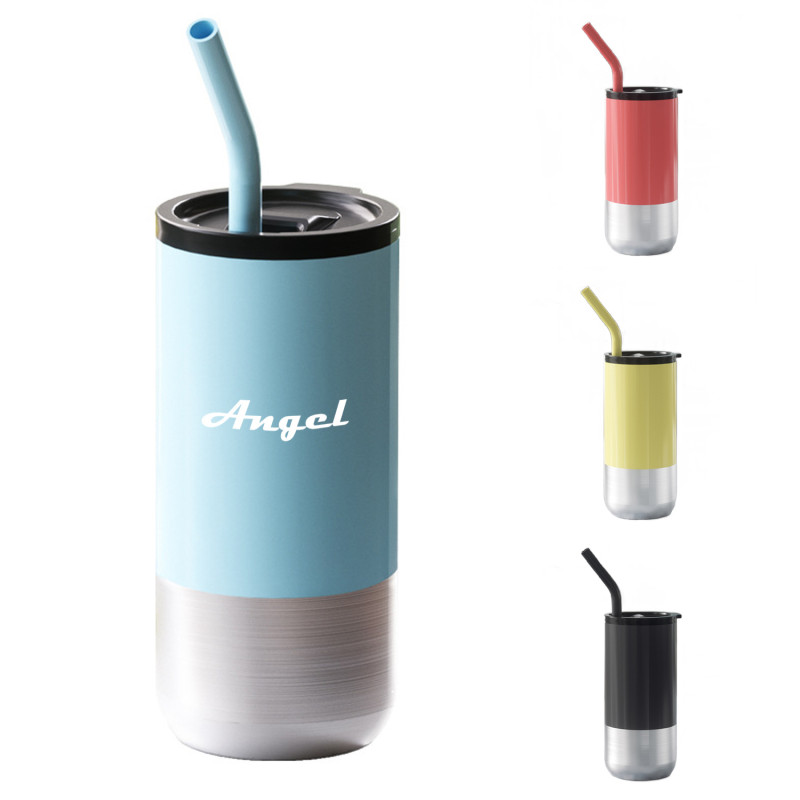 16 Oz Stainless Steel Tumbler Coffee Mug With Lid And Straw
