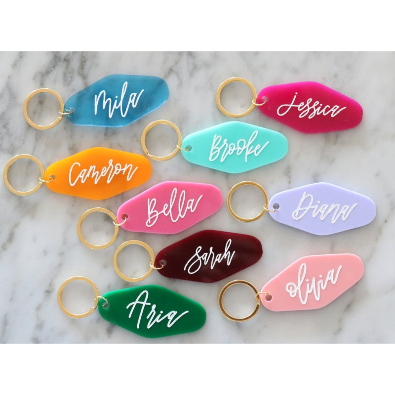 Acrylic Retro Keychain Logo with Key Ring