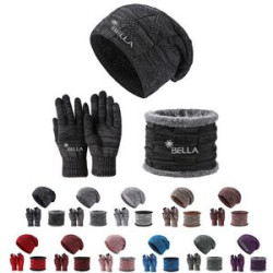Winter Beanie Hat Scarf and Touch Screen Gloves Set