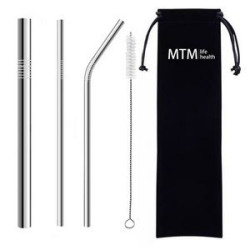 Stainless steel reusable straw set