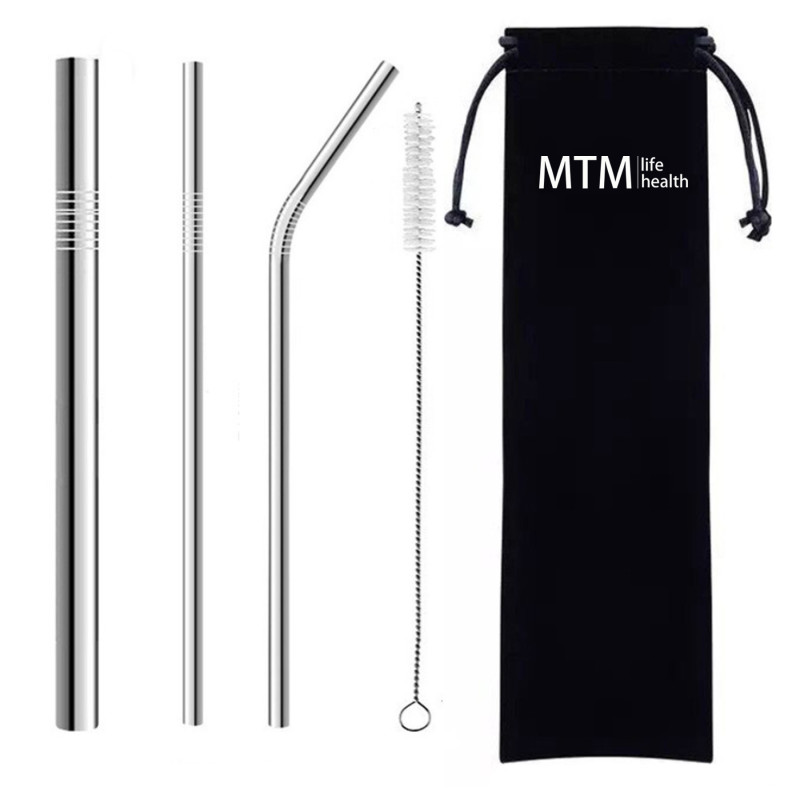 Stainless steel reusable straw set