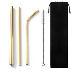 Stainless steel reusable straw set