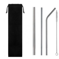 Stainless steel reusable straw set