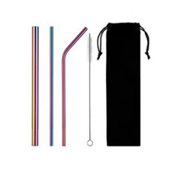 Stainless steel reusable straw set
