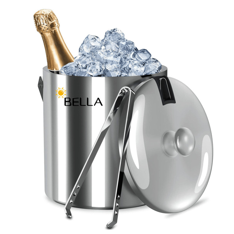Double-Wall Stainless Steel Insulated Ice Bucket W/Lid 1.3L