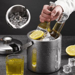 Double-Wall Stainless Steel Insulated Ice Bucket W/Lid 1.3L