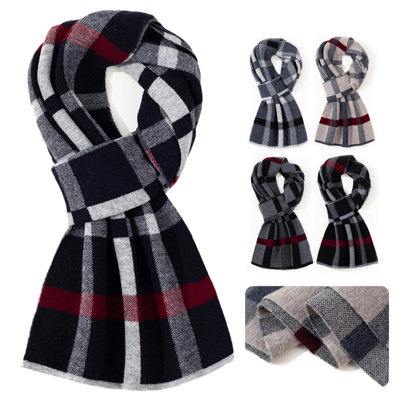 Winter Pure Wool Plaid Business Scarf For Men