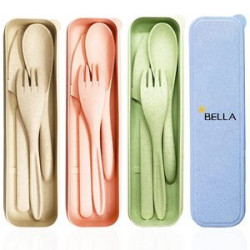 Portable Wheat Straw Cutlery With Case