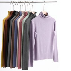 Women's Long Sleeve Turtleneck Pullover Slim Shirt Top