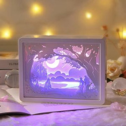 3D Paper Carving Night Light Shadow Box Sculptures Frame