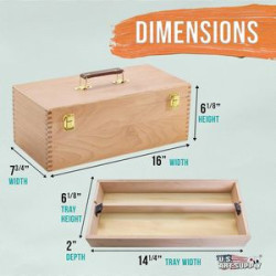 Art Supply Multi-Function Unfinished Beechwood Artist Tool Storage Box