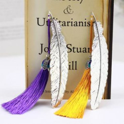 Metal Feather Bookmark With Tassels