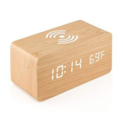 Wooden Wireless Charging Alarm Clock with Wireless Speaker