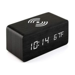 Wooden Wireless Charging Alarm Clock with Wireless Speaker