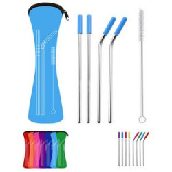 Reusable Stainless Steel Drinking Straws Set With Neoprene Pouch