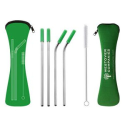 Reusable Stainless Steel Drinking Straws Set With Neoprene Pouch