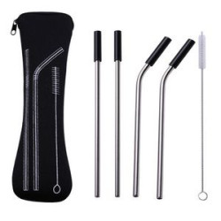 Reusable Stainless Steel Drinking Straws Set With Neoprene Pouch