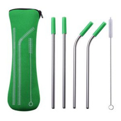 Reusable Stainless Steel Drinking Straws Set With Neoprene Pouch