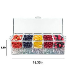 5-Compartment Clear Chilled Condiment Server w/ Lid
