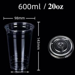 20oz Clear thin plastic cup with lid