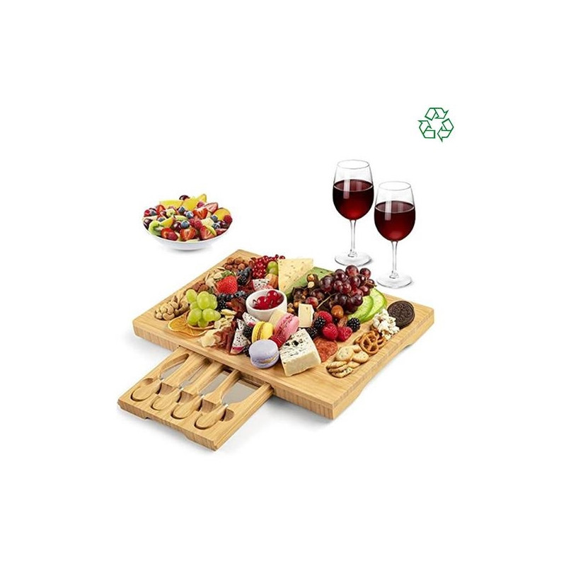 Bamboo Charcuterie Board& Cutlery Set with Slide-Out Drawer