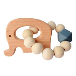 Natural Wood Teething Rattle : 3 M+