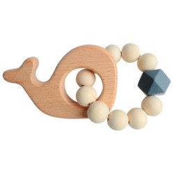 Natural Wood Teething Rattle : 3 M+